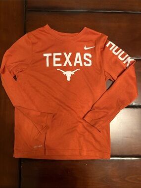 Kids Nike Texas Long-Sleeve Tee in Burnt Orange with White Logo